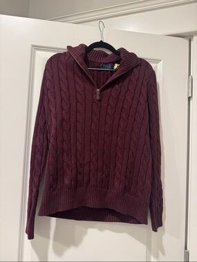 Polo by Ralph Lauren Men's Cable-Knit Half-Zip Sweater Burgundy